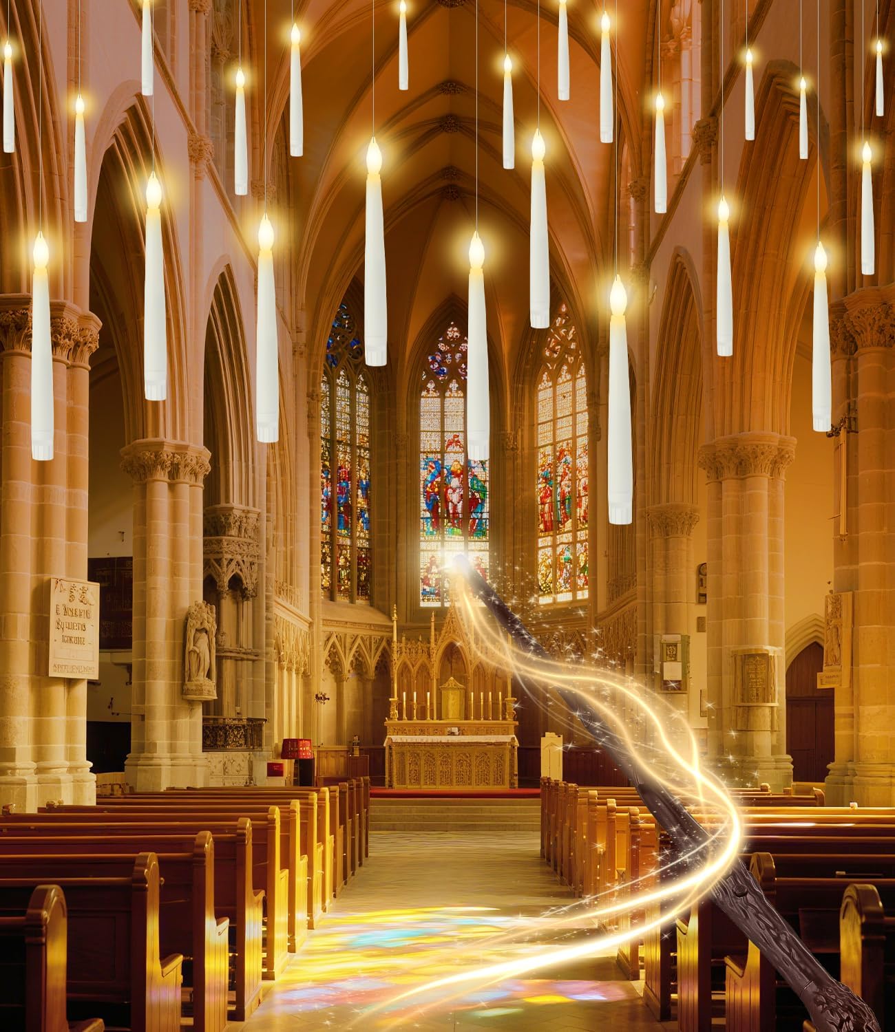 Halloween Decorations - 32pcs Floating Candles with Wand Magic Hanging Candles, Flameless Warm Light Flickering Battery Operated Candles, Floating LED Candle for Halloween Christmas Theme Party